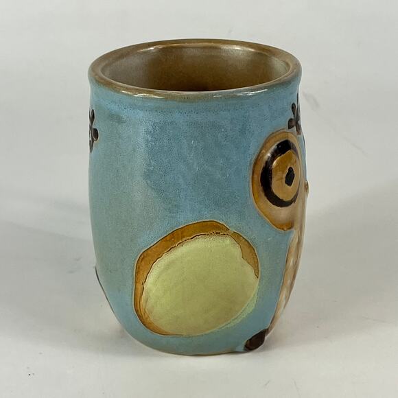 Gibson Owl Coffee Mug Hand Painted Blue Green Bird Stoneware Glaze Character Tea - Picture 4 of 16